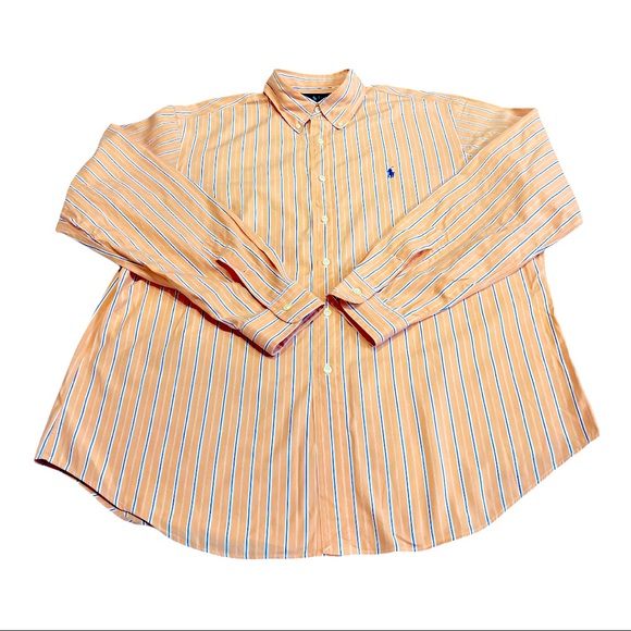 Ralph Lauren Polo Mens XL Peach Pinstripe Long Sleeve Button Down Collar Shirt - Picture 2 of 5